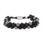 Adjustable Double Strand Textured Beaded Bracelet // Black Agate + Glass Onyx