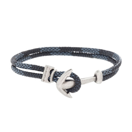 Double Strand Leather Anchor Hook Bracelet // Blue