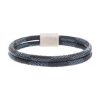 Double Strand Woven Leather Bracelet // Blue