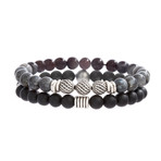 Beaded Duo Bracelet Set // Labradorite + Garnet + Onyx