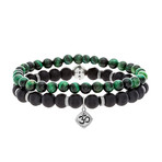 Beaded Ohm Charm Dangle Bracelet Set // Malachite + Black