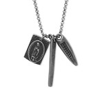 Religious Square + Bar Charm Rolo Chain Necklace