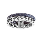 Curb Chain + Braided Leather Ring // Blue (Size 9)