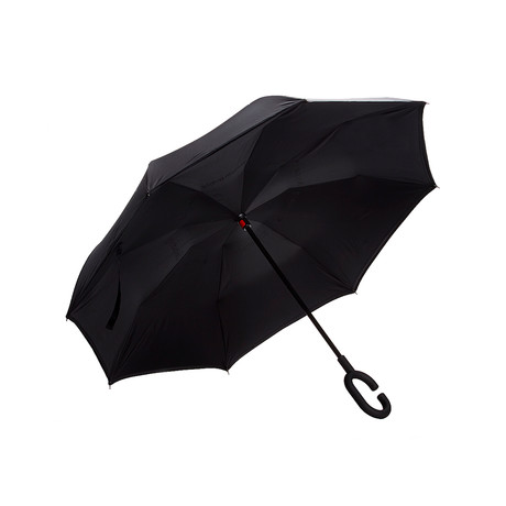 Reverse Opening Wind Proof Umbrella + C-Shaped Handle // 34" Wide (Black + Red)