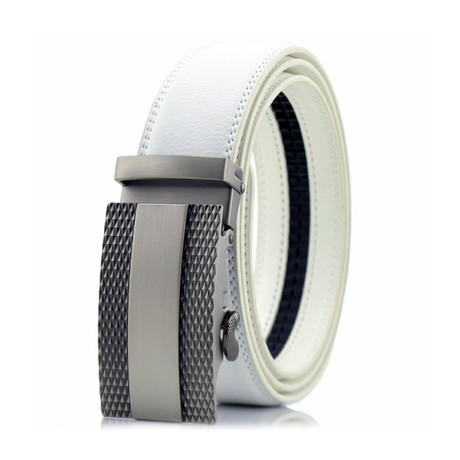 Lawrence Adjustable Buckle Leather Belt // White + Silver