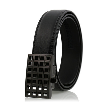 Brody Automatic Adjustable Leather Belt // Chromed Black Grill