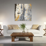 Bands of Gold A // Frameless Free Floating Tempered Glass Panel