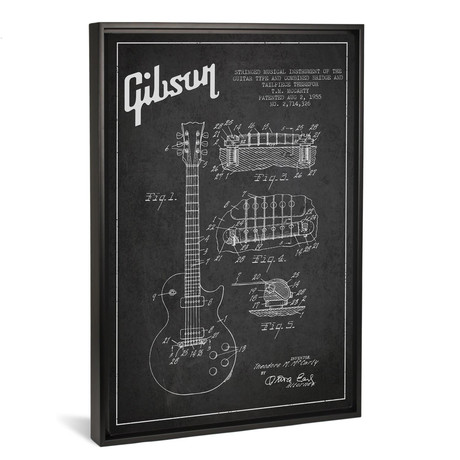 Gibson Guitar Charcoal Patent Blueprint // Aged Pixel (26"W x 18"H x 0.75"D)