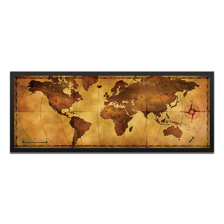 Old World Map // Black Frame (48"W x 19"H x 1"D)