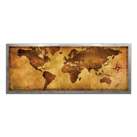 Old World Map // Silver Frame (48"W x 19"H x 1"D)