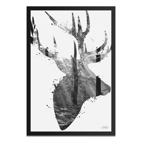 Forest Deer Gray // Black Frame (22"W x 32"H x 1"D)