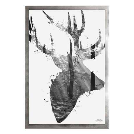 Forest Deer Gray // Silver Frame (22"W x 32"H x 1"D)