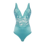 Soft Floral Lace Teddy With Satin Body And Decorative Edge // Dusty Turquoise (S)