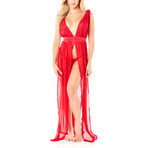 Gown With Cowl Back, Open Sides + G-String // Red (S/M)