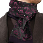 European Made Exclusive Dress Scarves // Black Purple Paisley Double Side Scarf