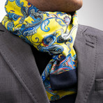 European Made Exclusive Dress Scarves // Yellow Blue Paisley