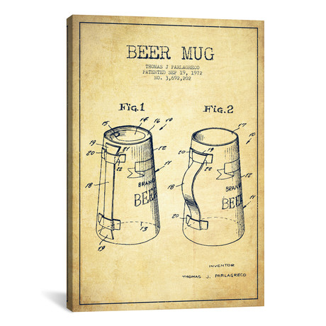 Beer Mug II // Vintage Patent Blueprint // Aged Pixel (26"W x 18"H x 0.75"D)