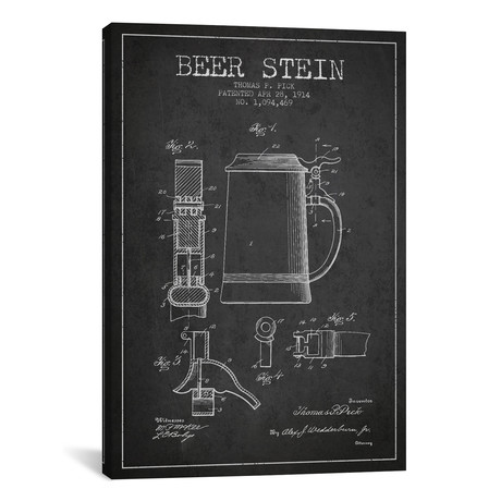 Beer Stein // Charcoal Patent Blueprint // Aged Pixel (26"W x 18"H x 0.75"D)