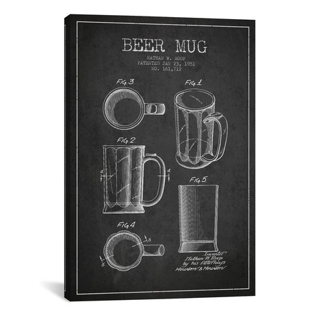 Beer Mug I // Charcoal Patent Blueprint // Aged Pixel (26"W x 18"H x 0.75"D)