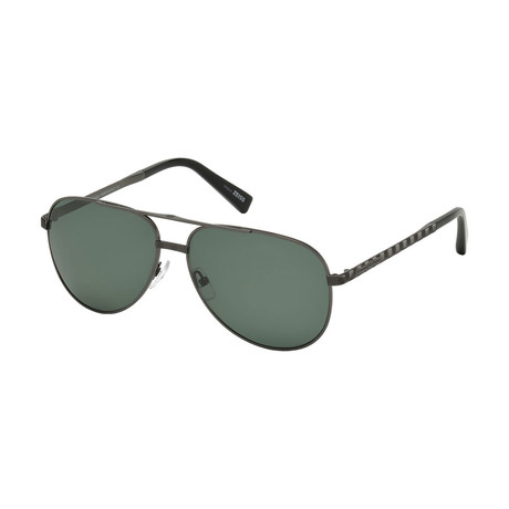 Zegna // Polarized Aviator Sunglasses // Matte Gunmetal + Green Polarized