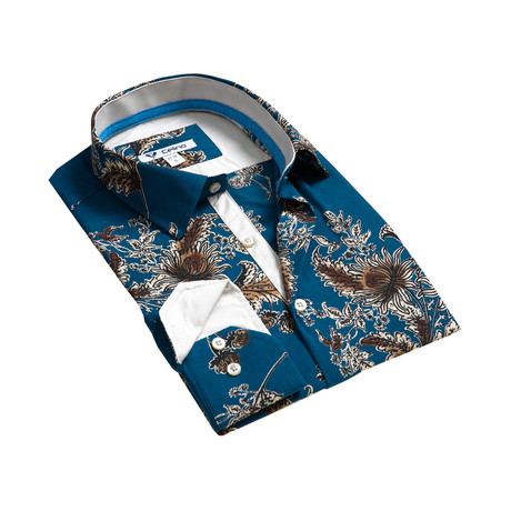 Reversible Cuff Button Down // Blue + Brown Floral (S)