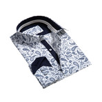 Floral Reversible Cuff Button Down Shirt // White + Blue (L)