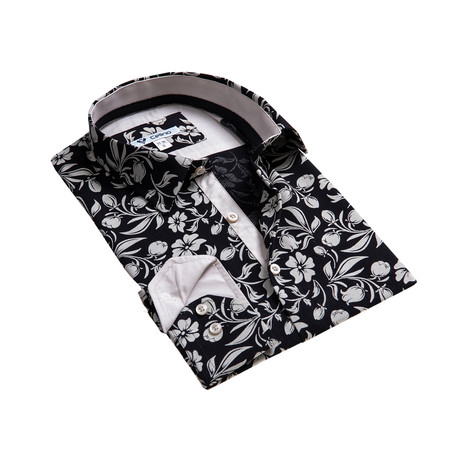 Reversible Cuff Button-Down // Black + Cream Floral (S)