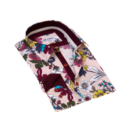 Celino // Reversible Cuff Button-Down Shirt // Cream + Multicolor Floral (S)