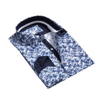 Reversible Cuff Button-Down Shirt // Blue + White Graphic Design (S)