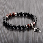 Fleur de Lis Charm + Onyx + Red Tiger's Eye Stone Bracelet