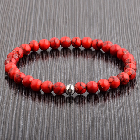 Red Turquoise + Silver Stretch Bracelet