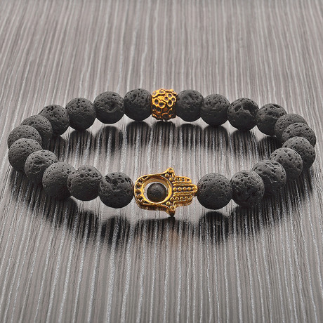 Lava + Gold Hamsa Stone Bracelet