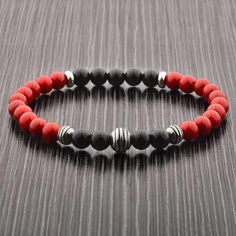 Red Turquoise + Onyx Stone Bracelet