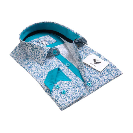 Celino // Reversible Cuff Button-Down Shirt // Light + Blue + White Paisley (S)
