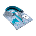 Celino // Reversible Cuff Button-Down Shirt // Light + Blue + White Paisley (2XL)