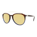 Persol Metal Bridge Sunglasses // Havana-Blue + Brown Mirror Gold