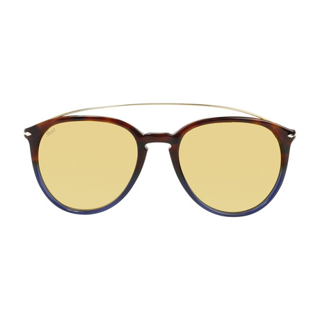 Persol Metal Bridge Sunglasses // Havana-Blue + Brown Mirror Gold