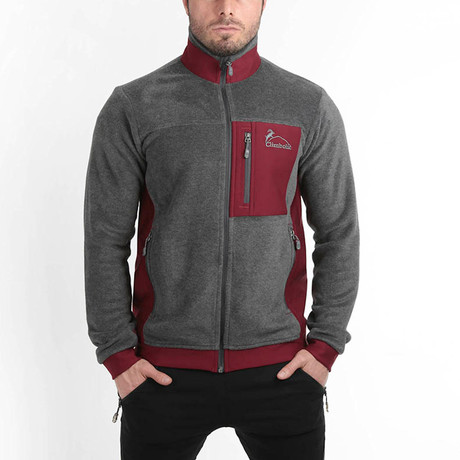 Anemone Full Zip Polar // Gray Melange + Claret Red (S)