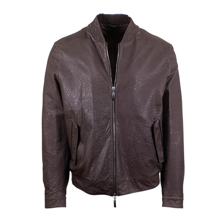Pal Zileri Sartoriale // Ostrich Leather Bomber Jacket // Brown (Euro: 46)