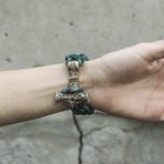 Big Bronze Thor's Hammer + Green Paracord Bracelet (6"L)