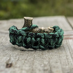 Big Bronze Thor's Hammer + Green Paracord Bracelet (6"L)