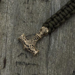 Big Bronze Thor's Hammer + Olive Paracord Bracelet (6"L)