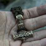 Big Bronze Thor's Hammer + Olive Paracord Bracelet (6"L)