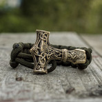 Big Bronze Thor's Hammer + Olive Paracord Bracelet (6"L)