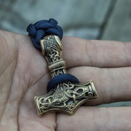 Big Bronze Thor's Hammer + Purple Paracord Bracelet (6"L)