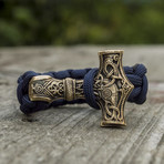 Big Bronze Thor's Hammer + Purple Paracord Bracelet (6"L)