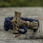 Big Bronze Thor's Hammer + Purple Paracord Bracelet (6"L)