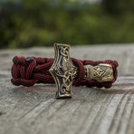 Big Bronze Thor's Hammer + Red Paracord Bracelet (6"L)