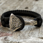 Paracord Bracelet + Silver Viking Axe // Black (6"L)