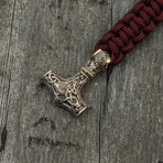 Big Bronze Thor's Hammer + Red Paracord Bracelet (6"L)